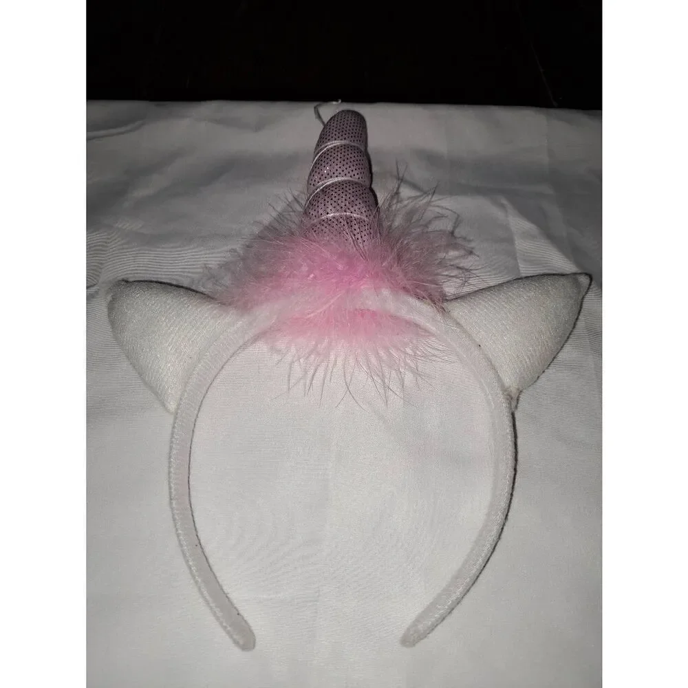 Unicorn Headband Pink White Silver and Feather Costume Dress Up Cosplay Casual
